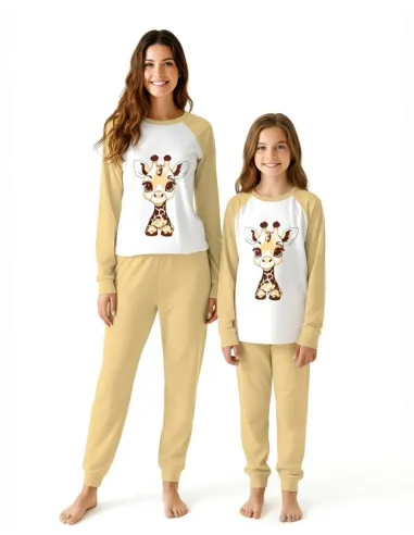 Za mamico in hčerko bombažna pižama z žirafo - ZUYA